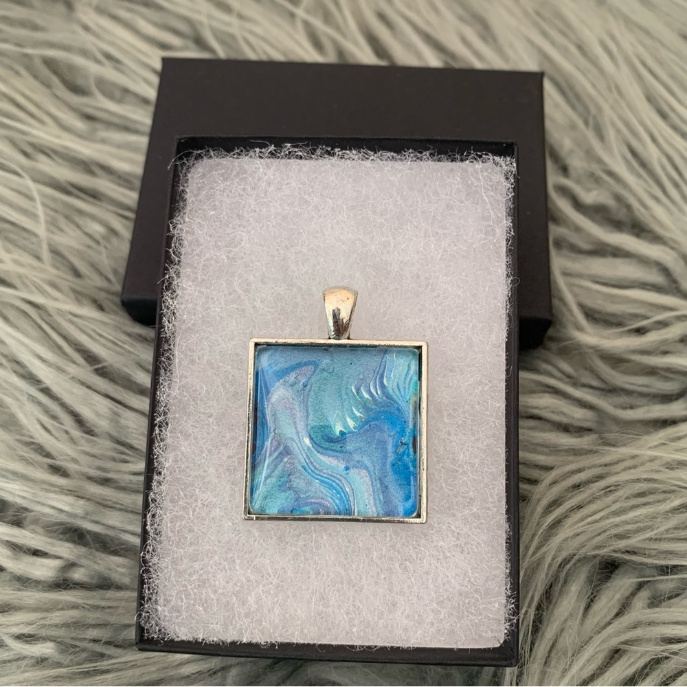 Handmade Fluid Art Necklace- Blue Lagoon